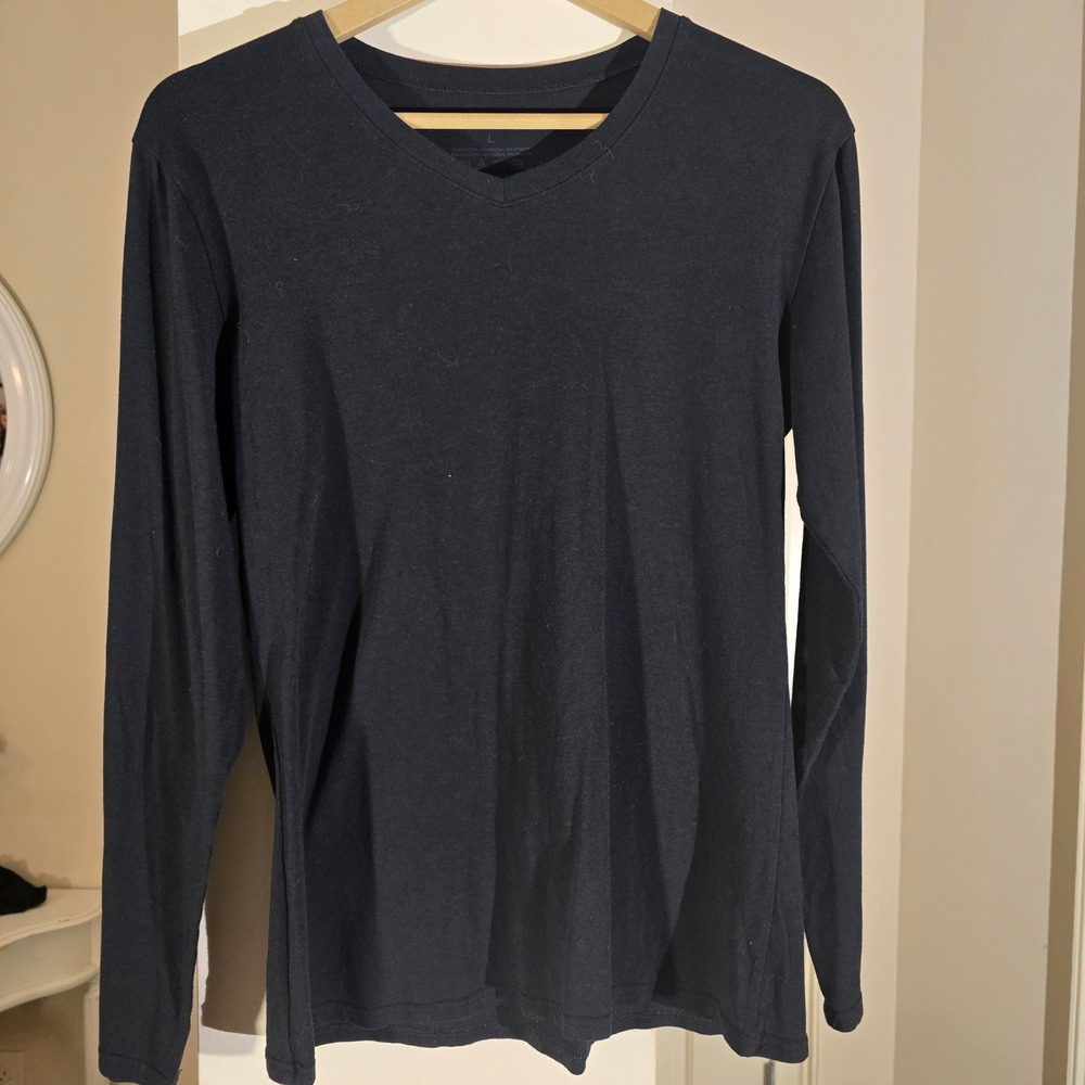 Serra‎ Womens Black Long Sleeve V-Neck T-Shirt Size Large Cotton Modal Blend Tee